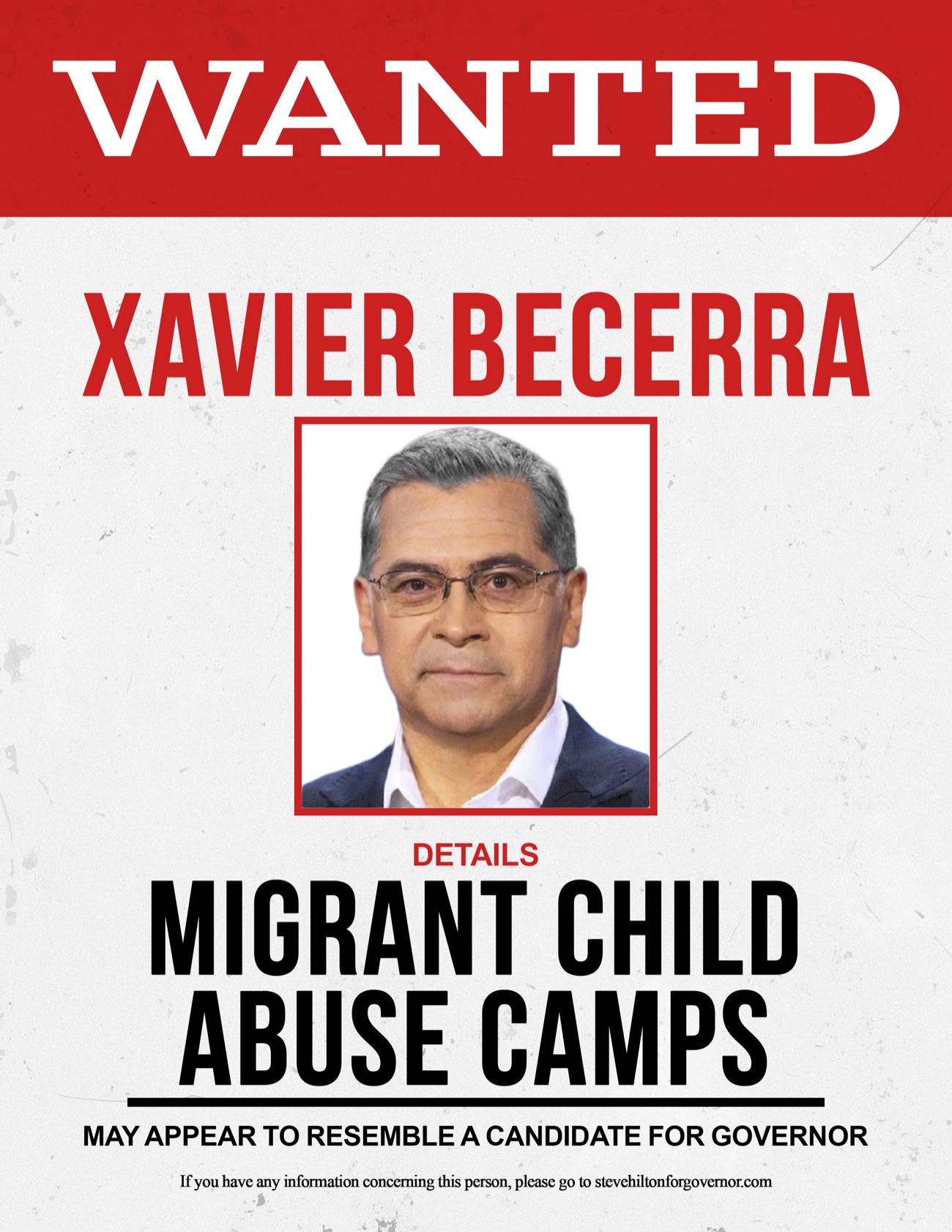 Wanted poster: Xavier Becerra